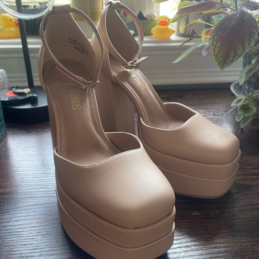 Cream Heels with Chunky Platform